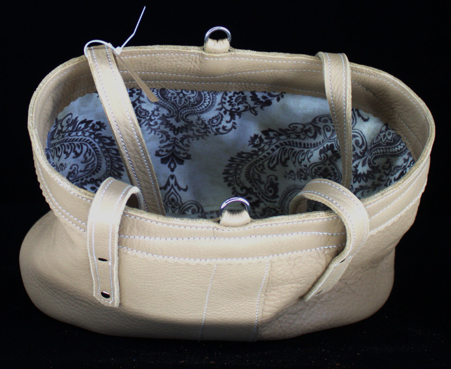 Cream Colored Soft Chap Leather Tote Bag small