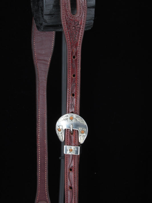 Tooled Slit Ear Headstall with Stainless Steel and Copper Buckle Set