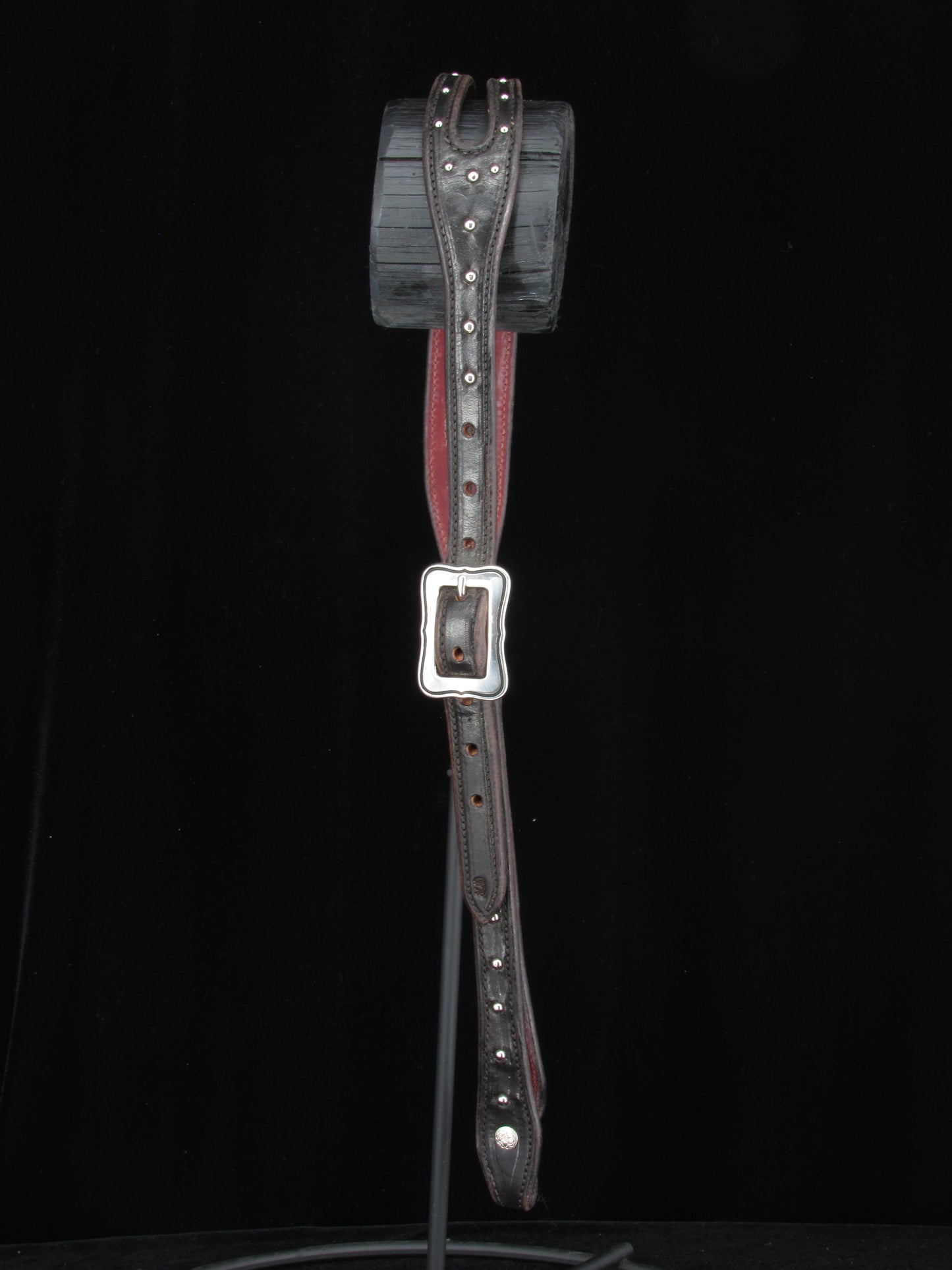 Black Slit Ear Headstall with Stainless Steel Dots