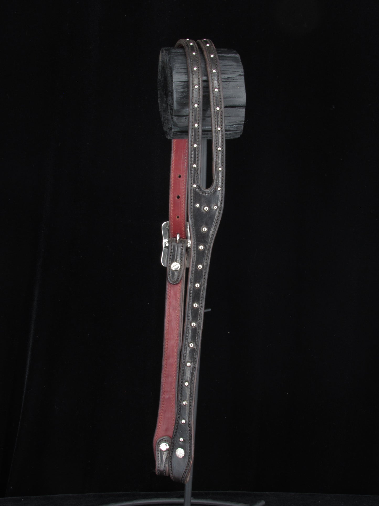 Black Slit Ear Headstall with Stainless Steel Dots