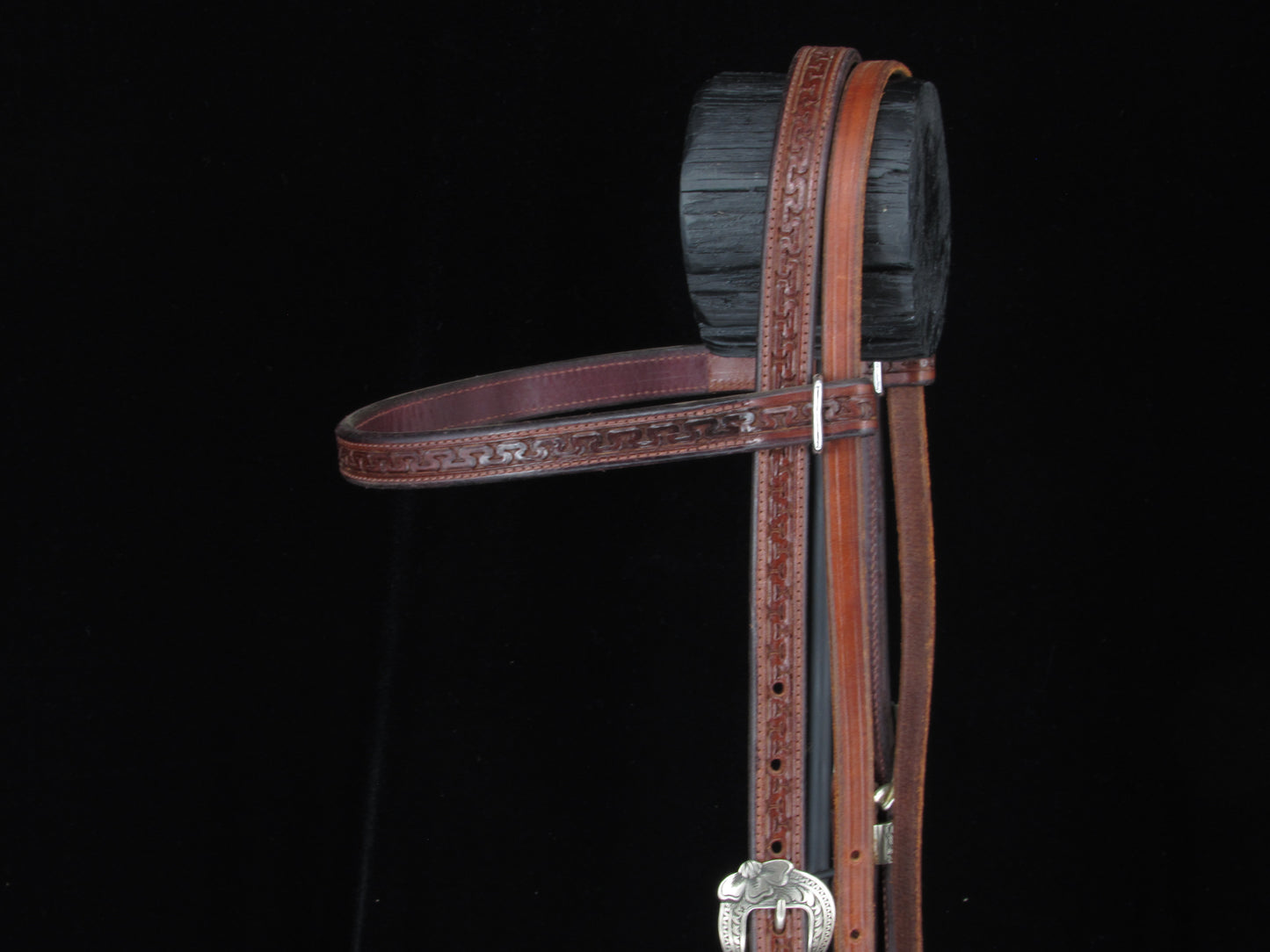 Browband Headstall with Meandor Tooling and Featuring HSB White Bronze Buckles