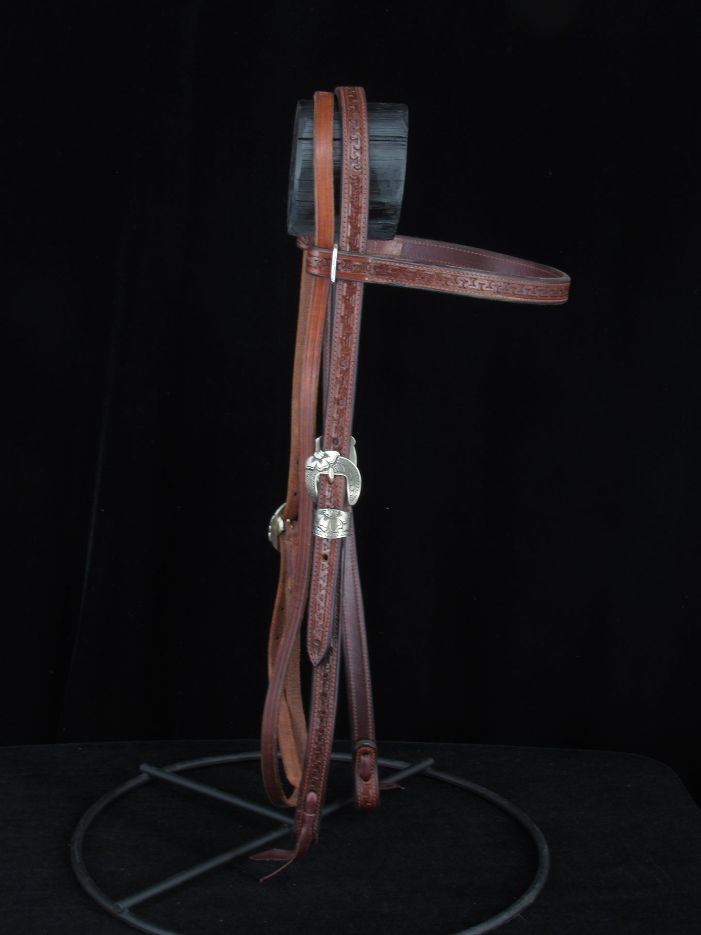 Browband Headstall with Meandor Tooling and Featuring HSB White Bronze Buckles