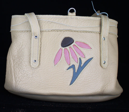 Cream Colored Soft Chap Leather Tote Bag small